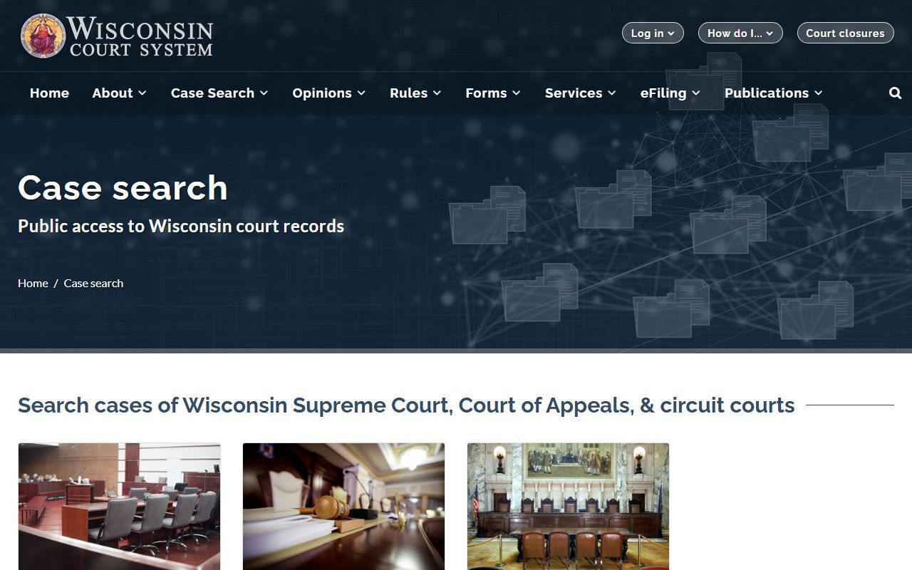 Vernon County court records after arrest Wisconsin case search landing page