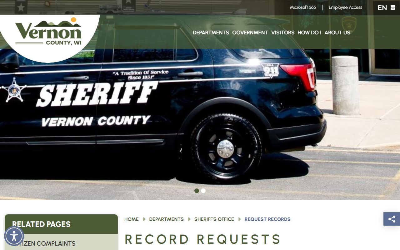 Vernon County inmate records request page
